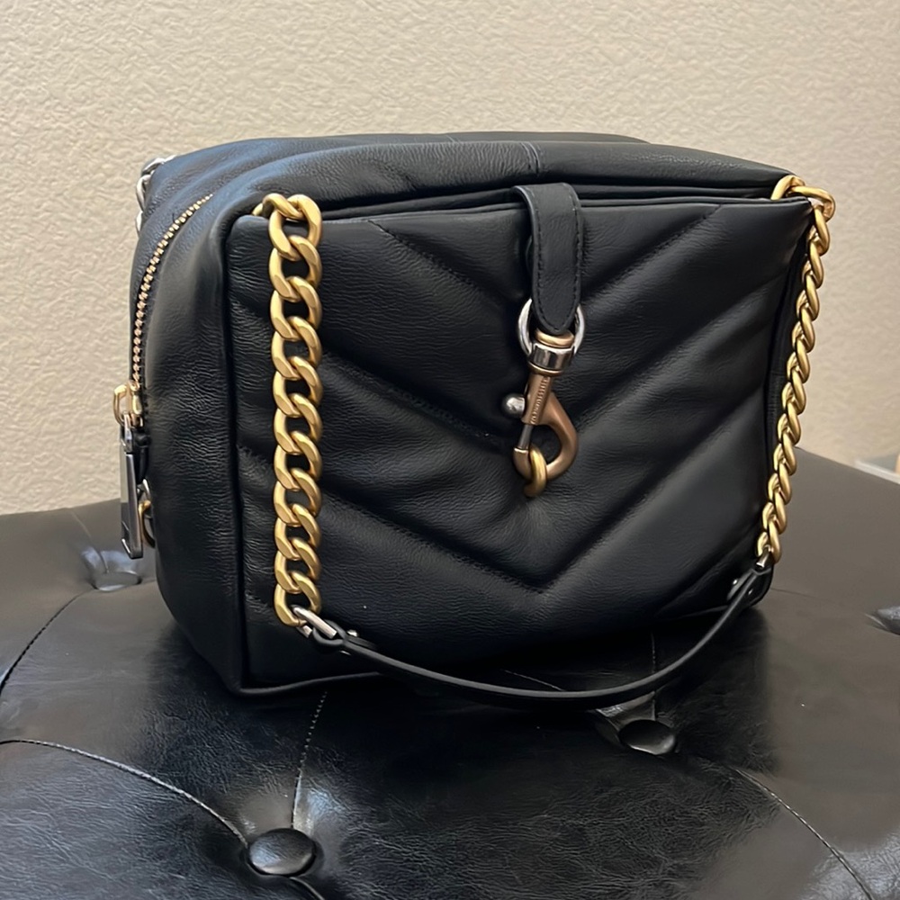 Rebecca Minkoff Edie Maxi Top Zip Shoulder Bag Black Leather NWT